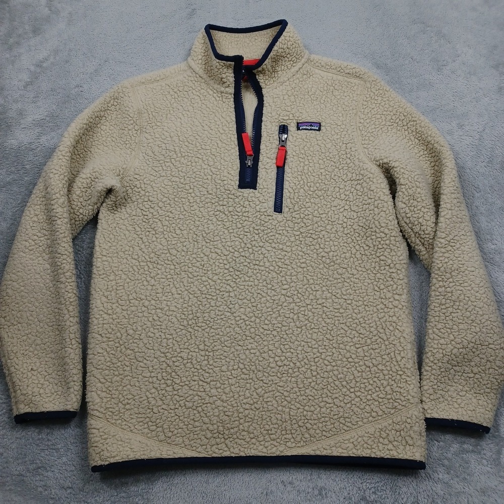 Patagonia Sweater Boys Large Brown Retro Pile 1/4 Zip Pockets Outdoor